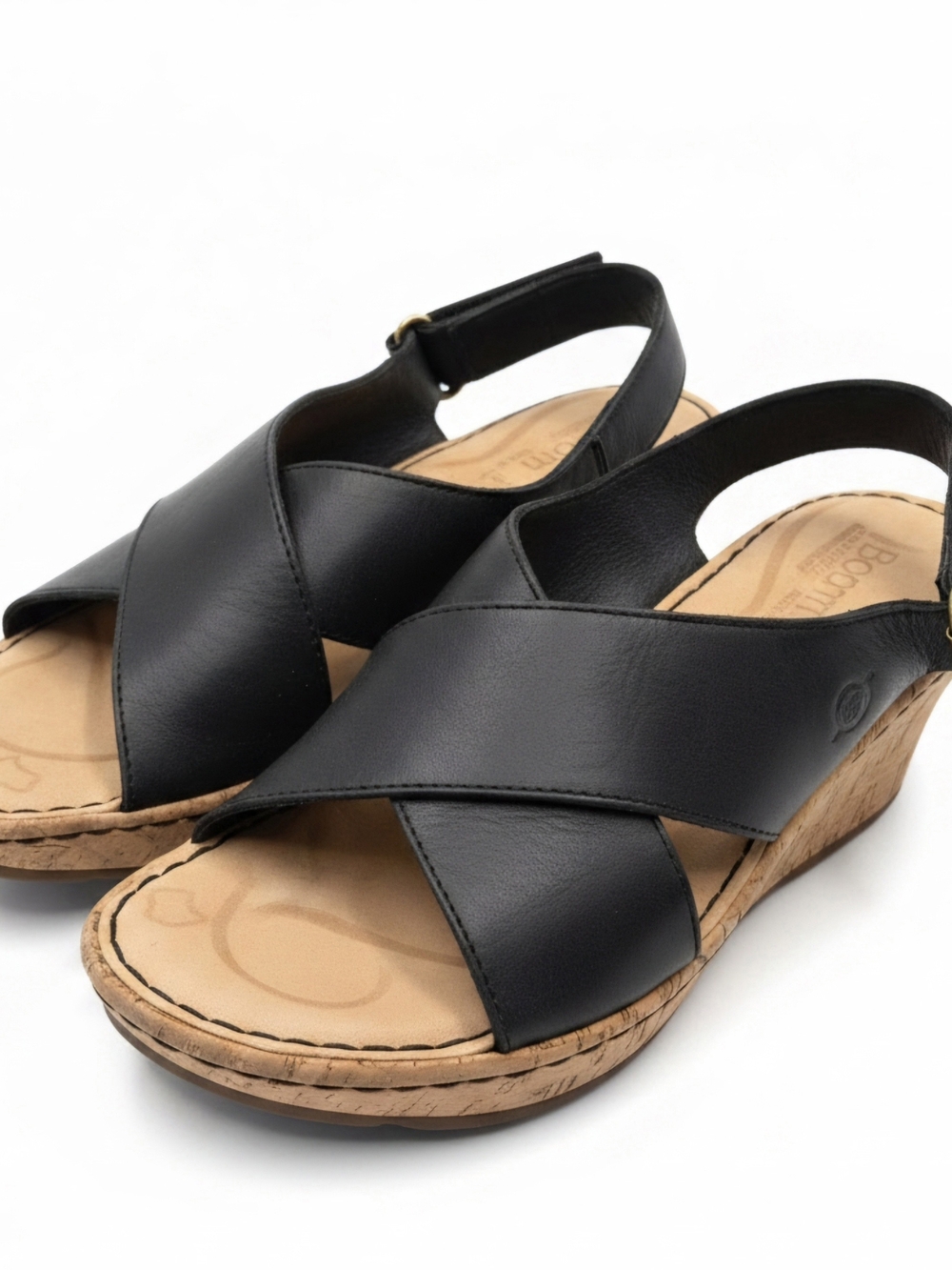 Born Black Leather Crisscross Wedge Sandals